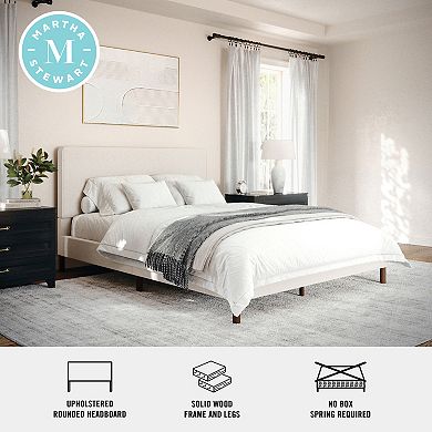 Martha Stewart Upholstered Platform Bed with Piped Detail Headboard