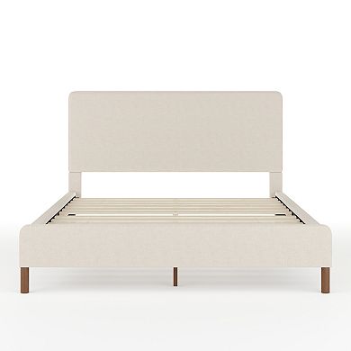 Martha Stewart Upholstered Platform Bed with Piped Detail Headboard