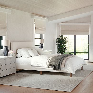Martha Stewart Upholstered Platform Bed with Piped Detail Headboard