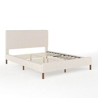 Martha Stewart Upholstered Platform Bed with Piped Detail Headboard