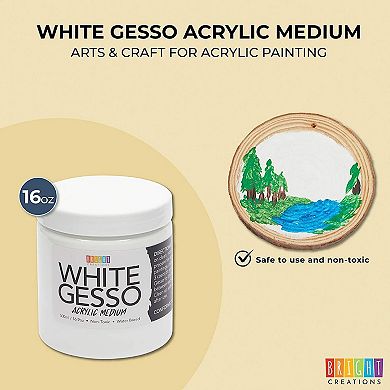 White Gesso Acrylic Paint Base For Canvas, Art, Craft Supplies 500 Ml (17 Oz)