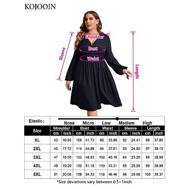 Women's Long Sleeve V Neck Knotted Elastic Front Knee Length Plus Size Midi Dress