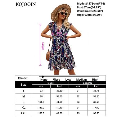 Women's Babydoll Mini Dress Summer V Neck Flutter Sleeve Boho Floral Flowy Shift Short Dress