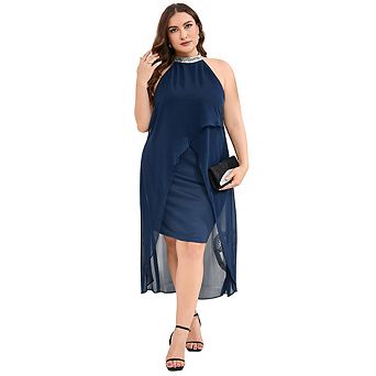 Plus Size Halter Neck Sleeveless Cocktail Dress Sequin Tulle Wedding Guest Party Midi Dresses