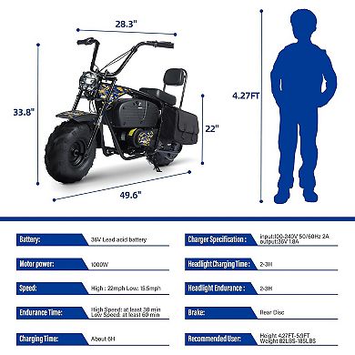 Electric Mini Dirt Bike, 36v Battery, 1000w Motor Electric Powered Motorcycle Mini Bike For Kids