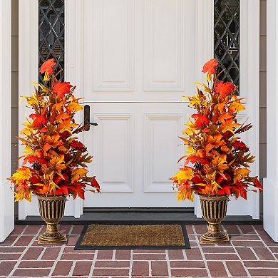 Glitzhome 36”h Fall Lighted Artificial Maple Leaves Urn Potted Porch Tree With Timer