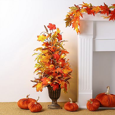 Glitzhome 36”h Fall Lighted Artificial Maple Leaves Urn Potted Porch Tree With Timer