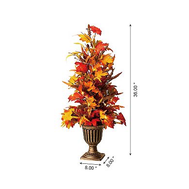 Glitzhome 36”h Fall Lighted Artificial Maple Leaves Urn Potted Porch Tree With Timer