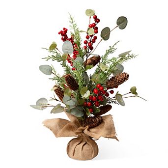 Glitzhome 20”H Christmas Pine Cone Floral Table Tree, Berries Pine Needle Tree Table Centerpiece