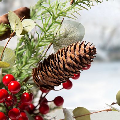 Glitzhome 20”H Christmas Pine Cone Floral Table Tree, Berries Pine Needle Tree Table Centerpiece