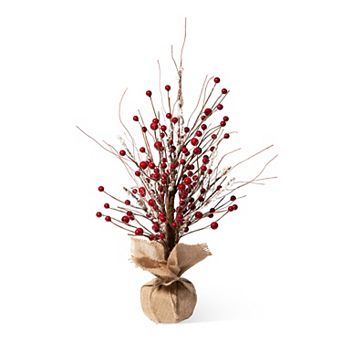 Glitzhome 16”H Christmas Red Berries Table Tree, Decorative Berries Tree Table Centerpiece
