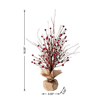 Glitzhome 16”H Christmas Red Berries Table Tree, Decorative Berries Tree Table Centerpiece