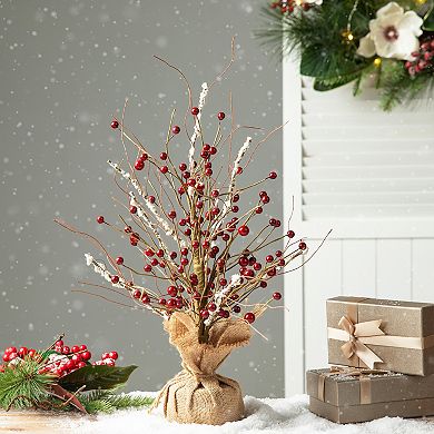 Glitzhome 16”H Christmas Red Berries Table Tree, Decorative Berries Tree Table Centerpiece