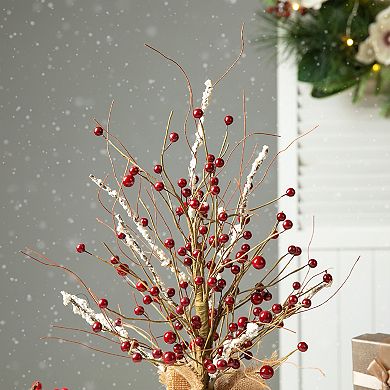 Glitzhome 16”H Christmas Red Berries Table Tree, Decorative Berries Tree Table Centerpiece