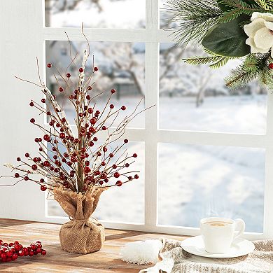 Glitzhome 16”H Christmas Red Berries Table Tree, Decorative Berries Tree Table Centerpiece