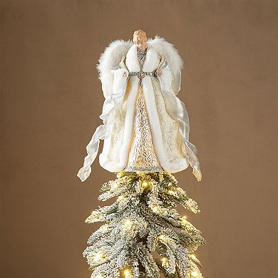 Glitzhome 16"h Faux Fur & Pvc Angel Tree Top