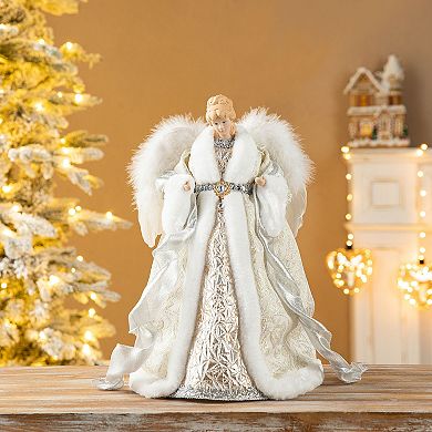 Glitzhome 16"h Faux Fur & Pvc Angel Tree Top
