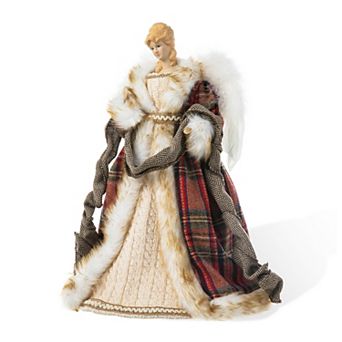 Glitzhome 16"H Faux Fur & PVC Christmas Woodland Angel Tree Top