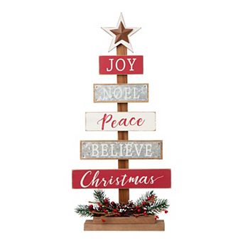 Glitzhome 20 Inch Wooden Christmas Tree Table Decor, Farmhouse Xmas Table Tree with Berries