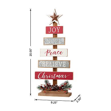Glitzhome 20 Inch Wooden Christmas Tree Table Decor, Farmhouse Xmas Table Tree with Berries
