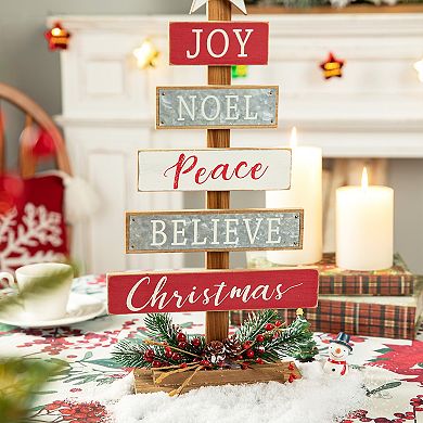 Glitzhome 20 Inch Wooden Christmas Tree Table Decor, Farmhouse Xmas Table Tree with Berries
