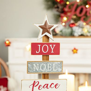 Glitzhome 20 Inch Wooden Christmas Tree Table Decor, Farmhouse Xmas Table Tree with Berries