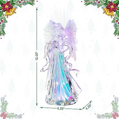 Glitzhome LED Lighted Angel Statue Figurine, Christmas Home Table Ornaments Decorations, 12”H