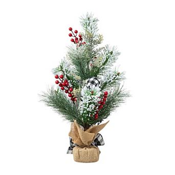 Glitzhome 21"H Christmas Flocked Pine Berries Table Tree, Rustic Table Centerpiece for Christmas