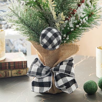 Glitzhome 21"H Christmas Flocked Pine Berries Table Tree, Rustic Table Centerpiece for Christmas