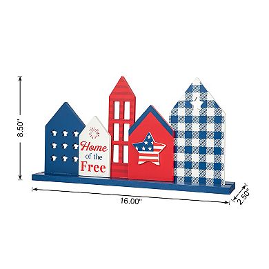 Glitzhome 16”L Patriotic Day Wooden House Sign Table Decor