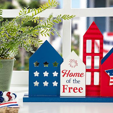 Glitzhome 16”L Patriotic Day Wooden House Sign Table Decor