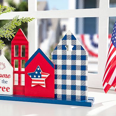 Glitzhome 16”L Patriotic Day Wooden House Sign Table Decor