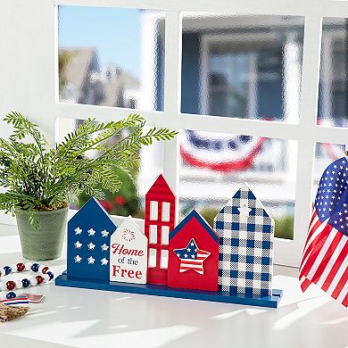 Glitzhome 16”L Patriotic Day Wooden House Sign Table Decor