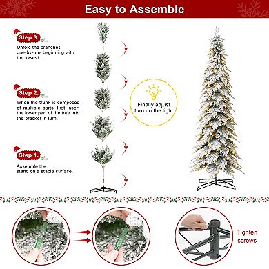 Glitzhome 11ft Pre-lit Flocked Pencil Spruce Artificial Christmas Tree With 700 Warm White Lights