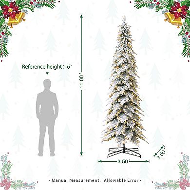 Glitzhome 11ft Pre-lit Flocked Pencil Spruce Artificial Christmas Tree With 700 Warm White Lights