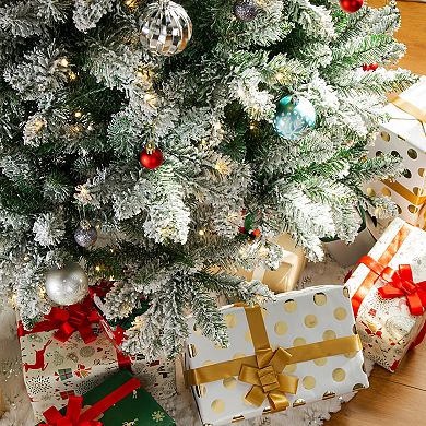 Glitzhome 11ft Pre-Lit Artificial Christmas Tree, Flocked Pencil Fir Faux Tree