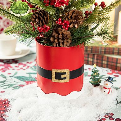 Glitzhome 22" H Potted Mini Christmas Table Tree, Santa Belt Tabletop Christmas Tree Table Decor