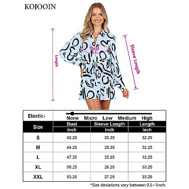 Women's Collar V Neck Button Down Long Sleeve Mini Shirt Dress with Belt
