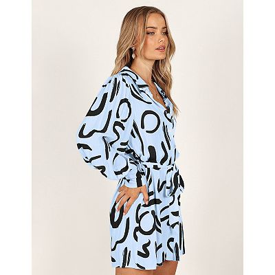 Women's Collar V Neck Button Down Long Sleeve Mini Shirt