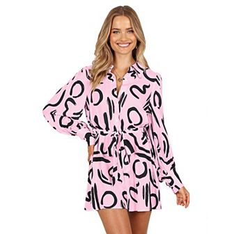 Women's Collar V Neck Button Down Long Sleeve Mini Shirt Dress with Belt