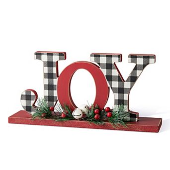 Glitzhome Joy Christmas Centerpiece Table Decor, 11.42 in Wooden Joy Decorative Display Sign