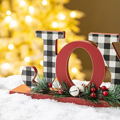 Glitzhome Joy Christmas Centerpiece Table Decor, 11.42 Inches Wooden Joy Decorative Display Sign