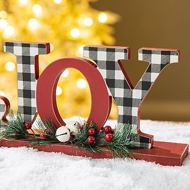 Glitzhome Joy Christmas Centerpiece Table Decor, 11.42 Inches Wooden Joy Decorative Display Sign