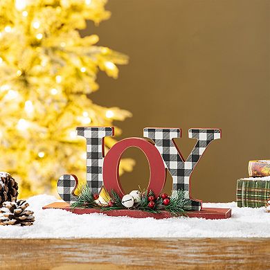 Glitzhome Joy Christmas Centerpiece Table Decor, 11.42 Inches Wooden Joy Decorative Display Sign