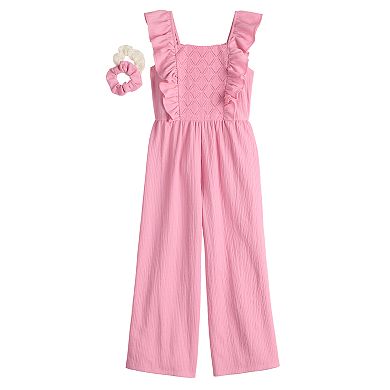 Girls 7-16 Knit Works Ruffle Sleeve Square Neck Jumpsuit & Scrunchies