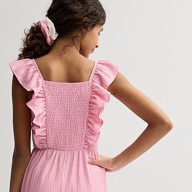 Girls 7-16 Knit Works Ruffle Sleeve Square Neck Jumpsuit & Scrunchies