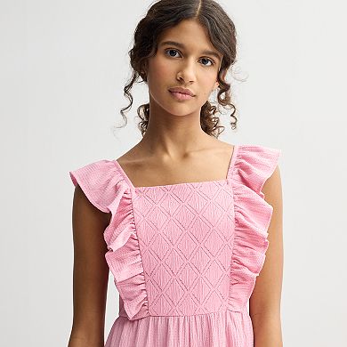 Girls 7-16 Knit Works Ruffle Sleeve Square Neck Jumpsuit & Scrunchies