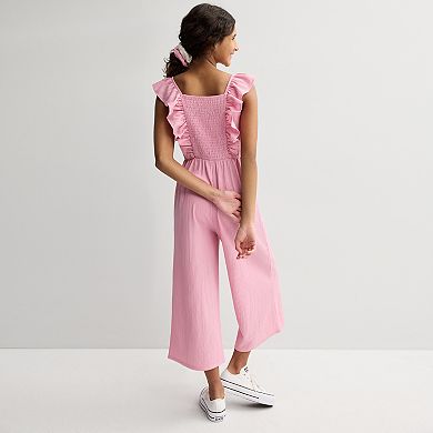 Girls 7-16 Knit Works Ruffle Sleeve Square Neck Jumpsuit & Scrunchies
