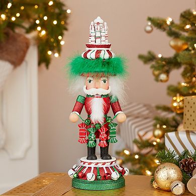 Hollywood Nutcracker Kurt Adler Red, White & Green Candy Tower Hat Nutcracker Floor Decor
