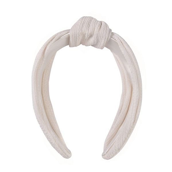 Emberly Textured Cream Colored Fabric Knotted Headband - White